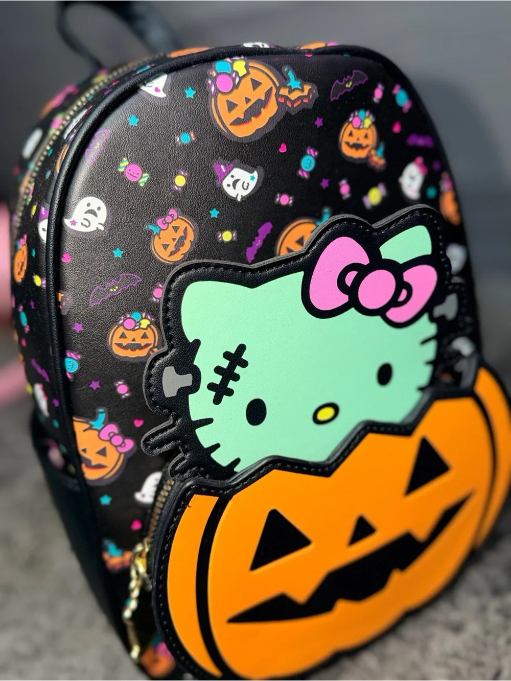 Hello Kitty Black Halloween Backpack with Mint & Orange Accents